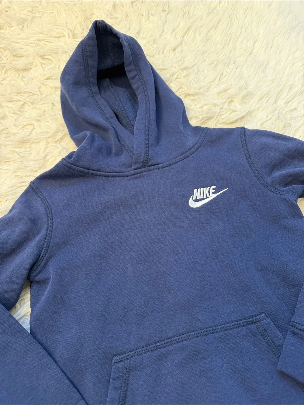 Nike Kids Dark Blue Pullover Hoodie with White Logo